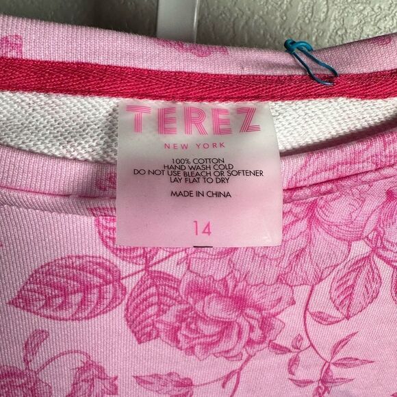 NWT Terez Kids Girls Pink Floral Sweatshirt - Size 14 - Picture 4 of 5